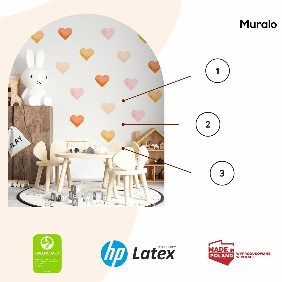 Naklejki Na Ścianę Dla Dzieci Pastelowe SERDUSZKA Serca Styl Boho ZESTAW