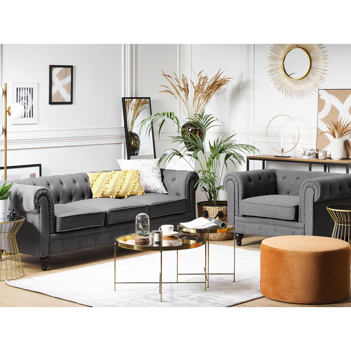 Sofa 3-osobowa szara CHESTERFIELD