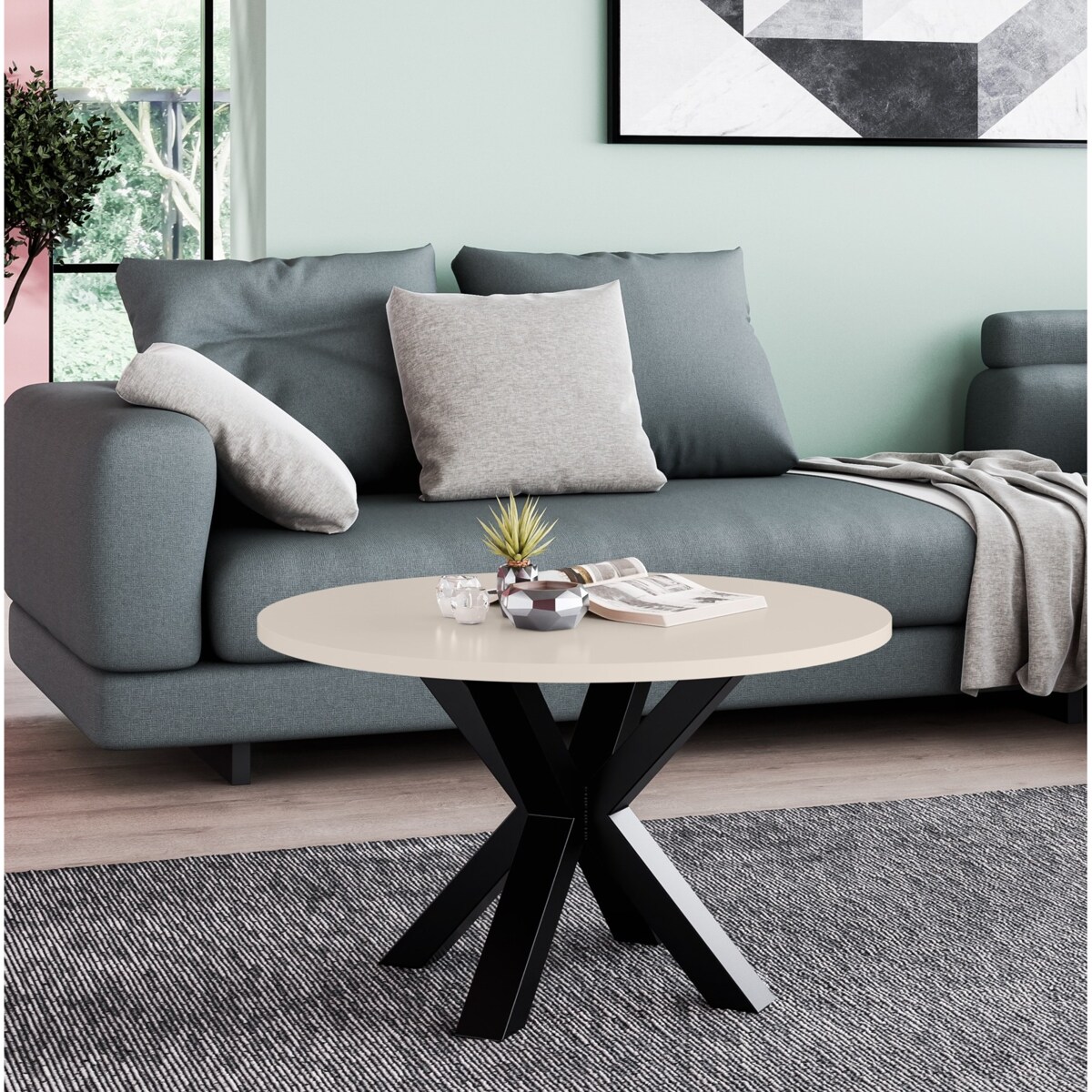 Stolik kawowy NEO okrągły 90 cm, metalowa podstawa-kaszmir