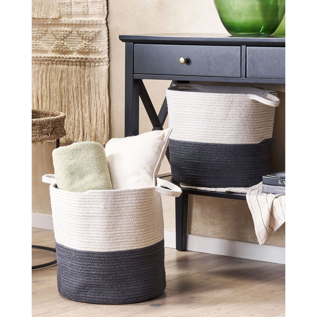 Zestaw 2 koszy bawełnianych biały z czarnym PAZHA