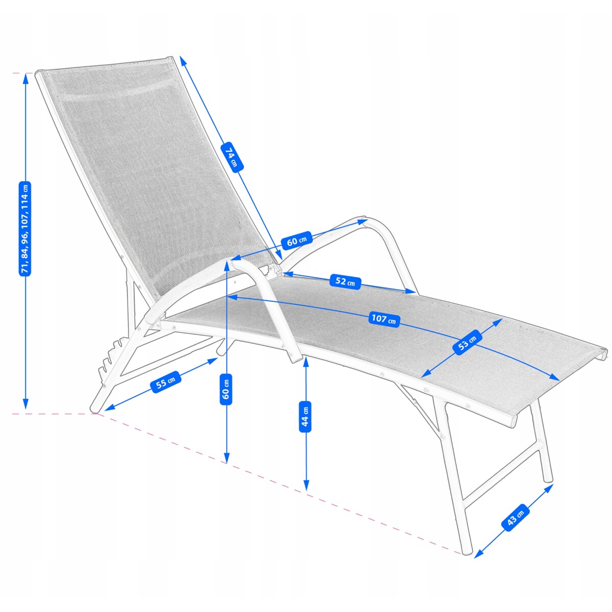 Leżanka ogrodowa aluminiowa z regulowanym oparciem