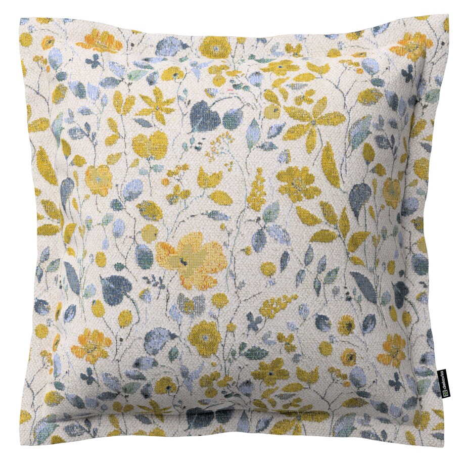 Poszewka Mona na poduszkę 45x45 żółto-niebieskie kwiaty na kremowym tle