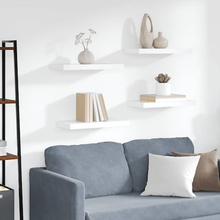 vidaXL Półki ścienne, 4 szt., białe, 50x23x3,8 cm, MDF
