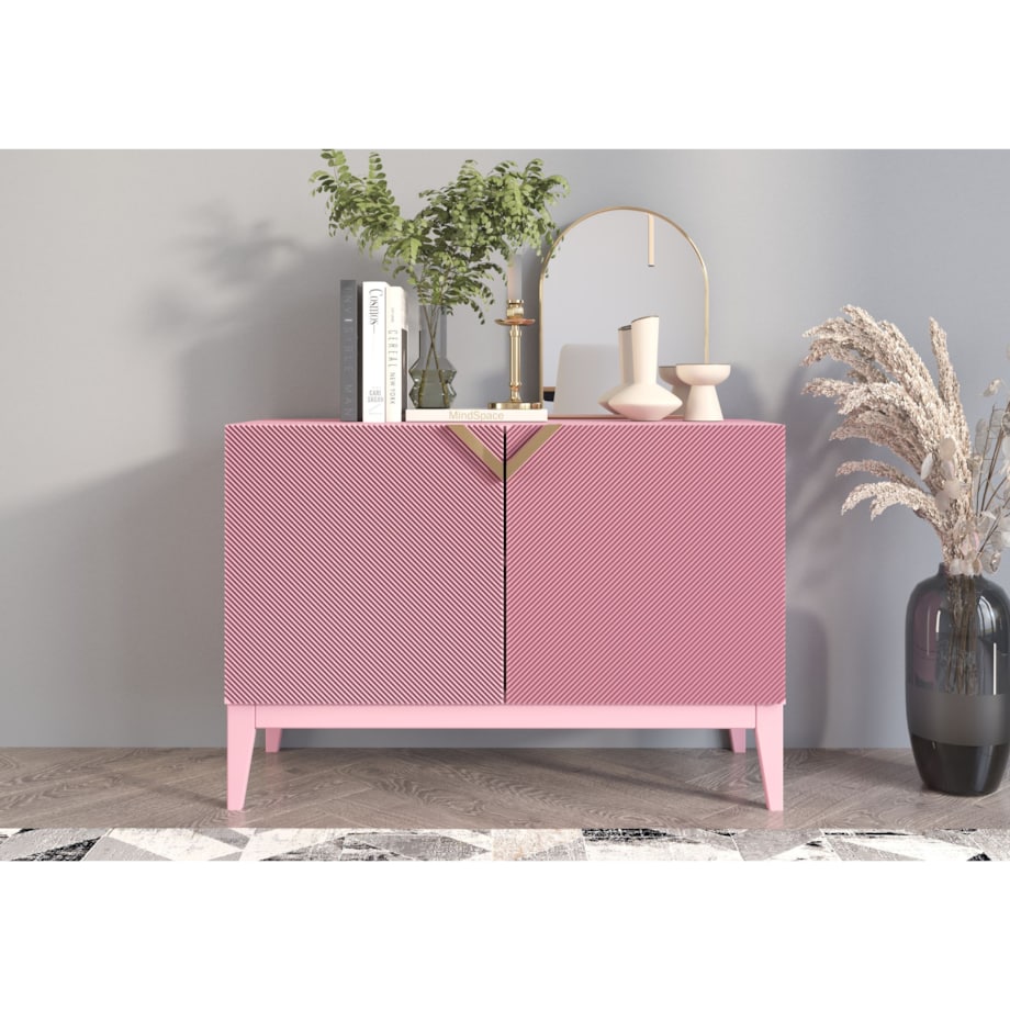 Drewniana komoda Visby DEMI LONG 2D / kolor pudrowy róż / szer. 100,5 cm