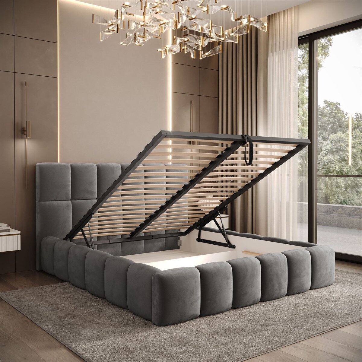 Łóżko tapicerowane VENEZIA, pojemnik na pościel, stelaż 34, 160x200, Royal Velvet 250