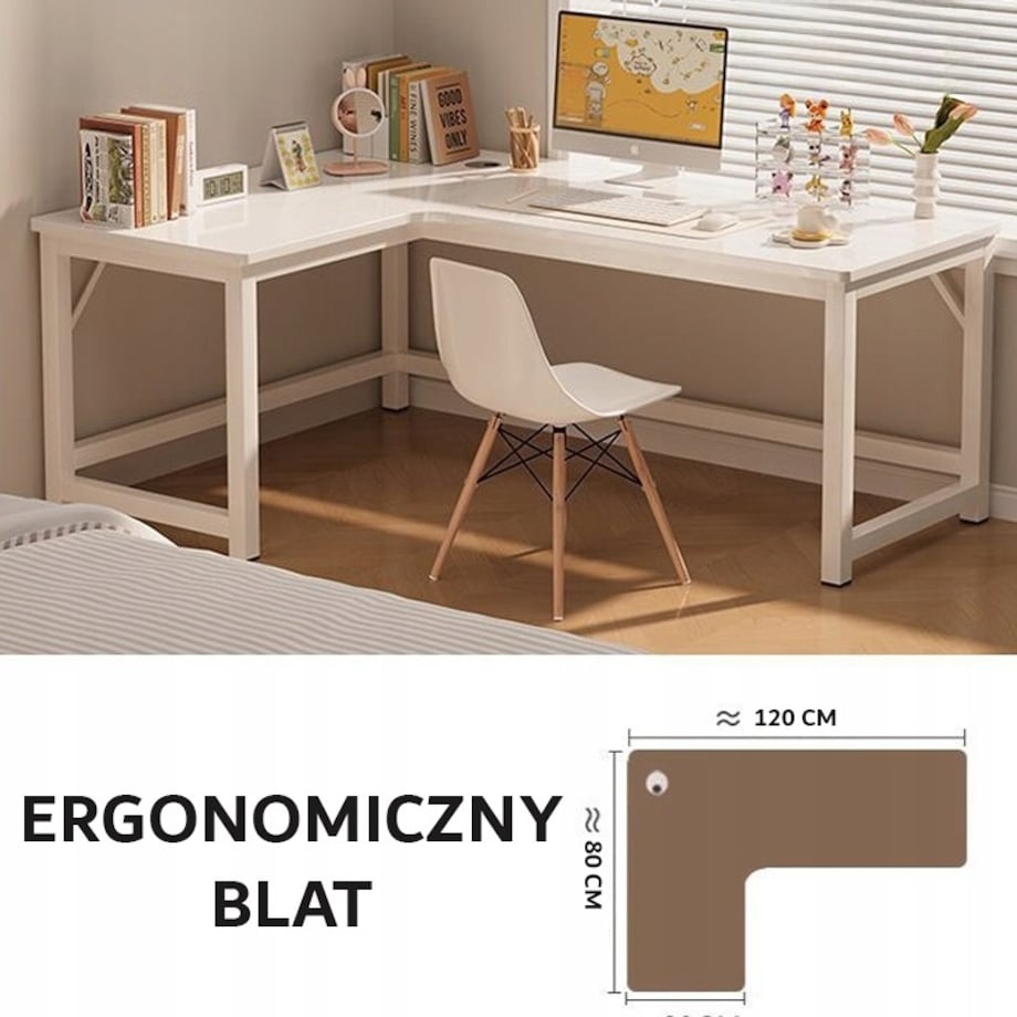 Biurko narożne gamingowe komputerowe duże nowoczesne białe loft 120 cm