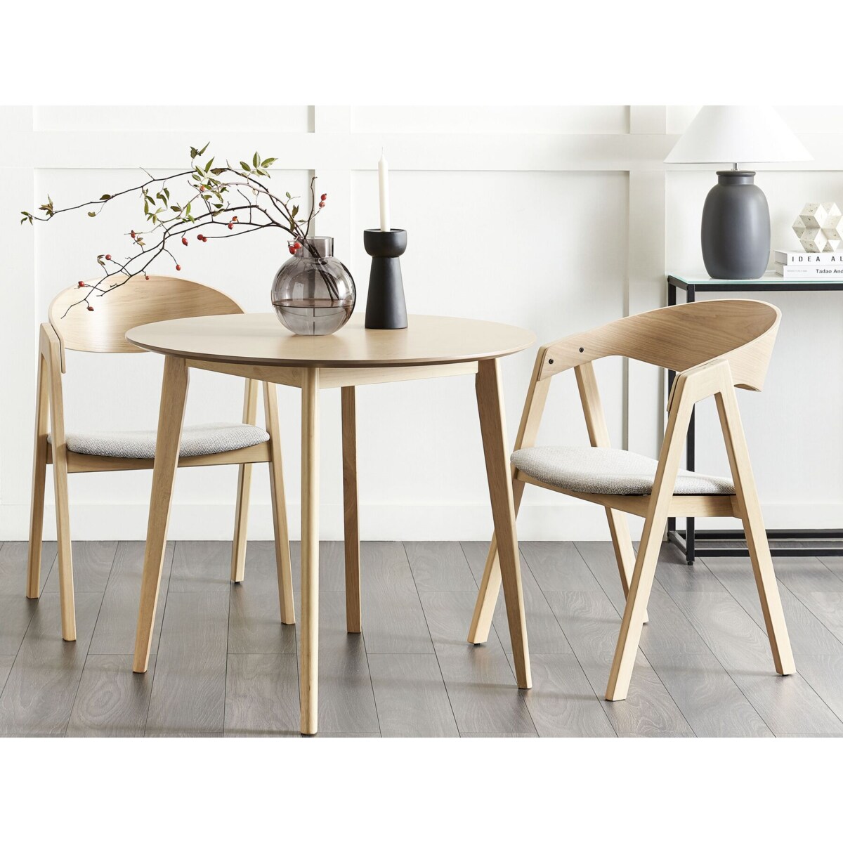 Zestaw 2 krzeseł do jadalni jasne drewno z szarym YUBA