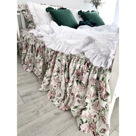 Prześcieradło Na Łóżko Bawełniane Z Ozdobną Falbanką Retro Kwiaty 220 Cm