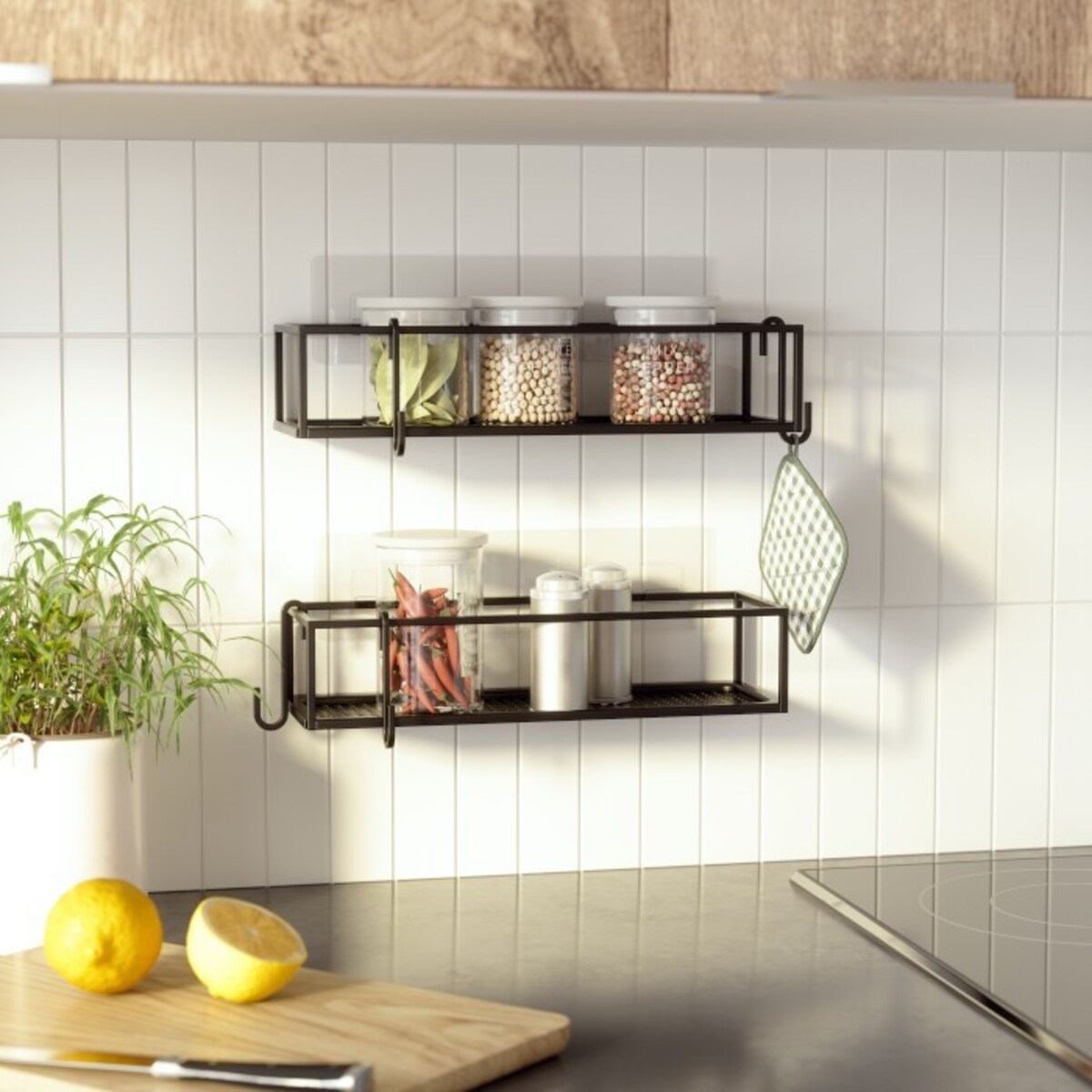 Zestaw 2 organizerów pod prysznic (czarnych) Cubiko Umbra