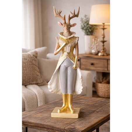 Figurka - pani renifer 62x21x17,5 cm RENIA w złotej sukience