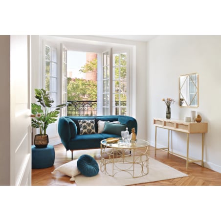 Wąska konsola boho RAYO z 3 szufladami i plecionką wiedeńską