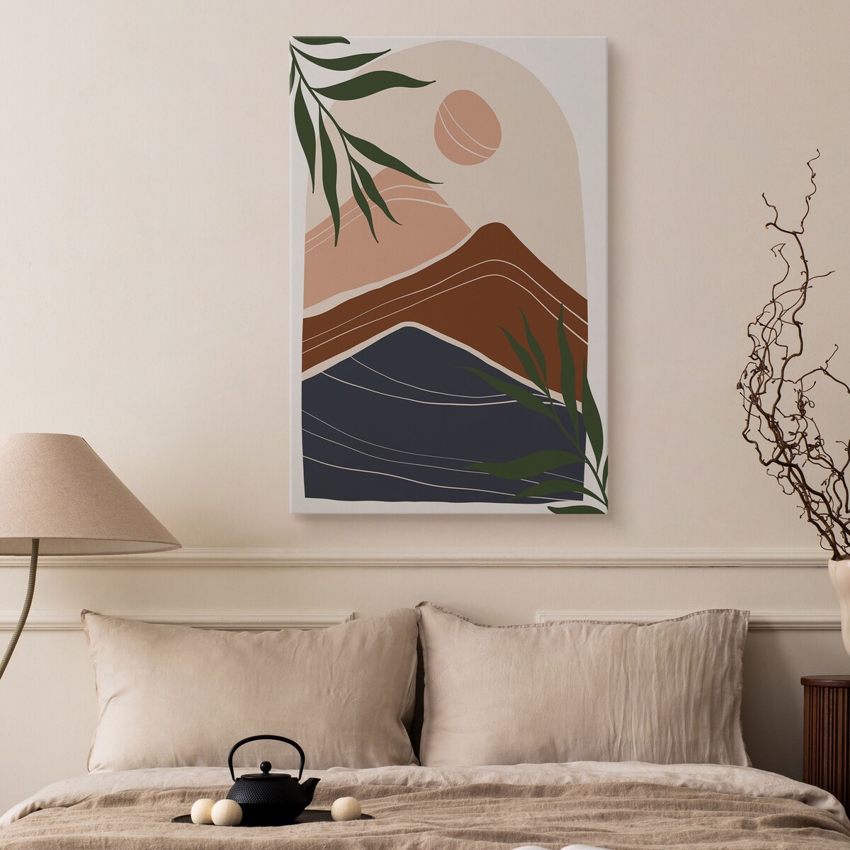 Obraz Góry Abstrakcja Słońce Liście Palmowe 80x120cm