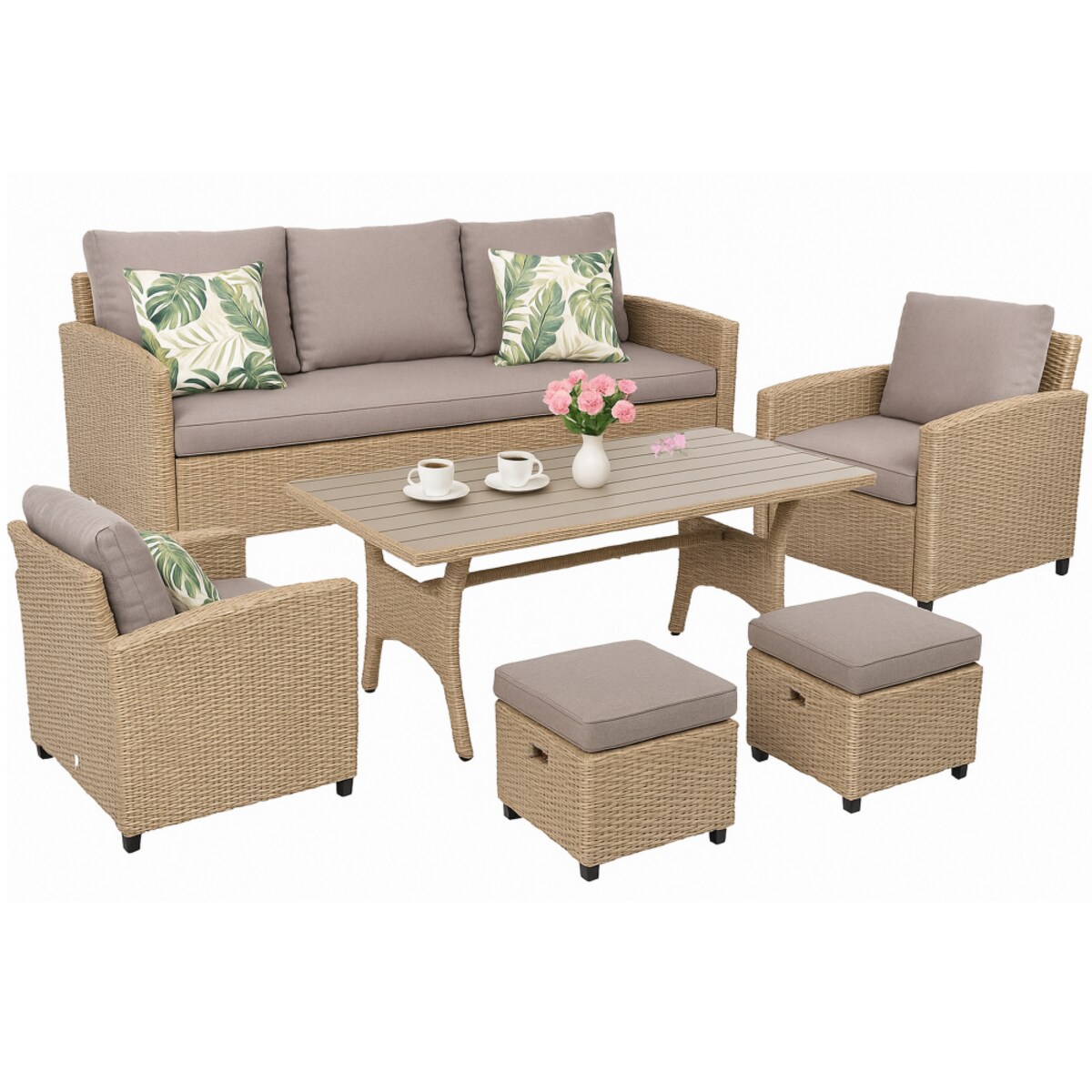 Zestaw Mebli Ogrodowych Technorattan Stół Sofa Fotel Komplet Wypoczynkowy Milano