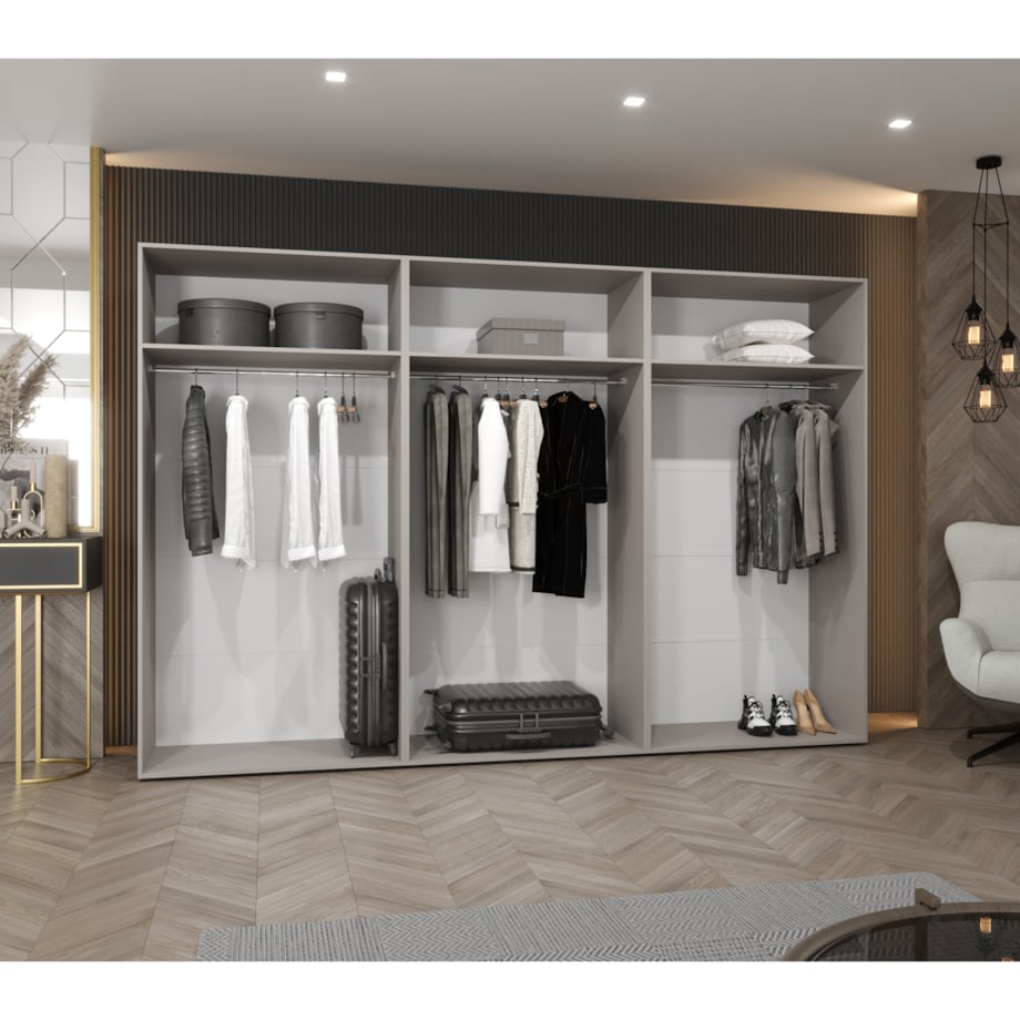 Szafa uchylna z lustrem Sandi 2 300 (3X100) wys 202 cm Biały + u Kaszmir