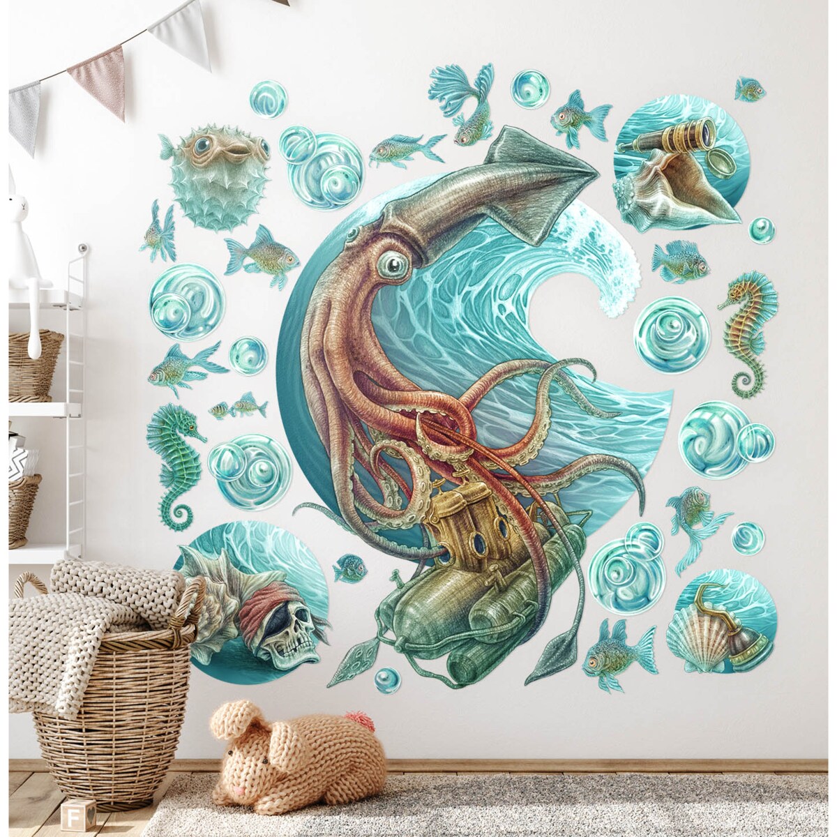 Zestaw naklejek na ścianę, Podmorski świat, 80cm