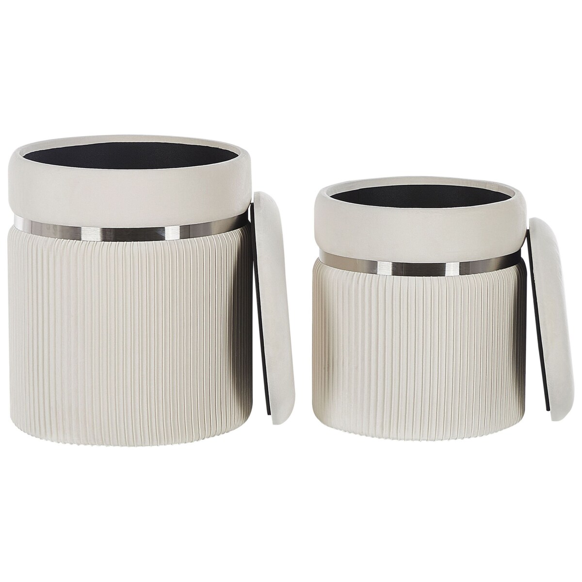 Zestaw 2 welurowych pufów ze schowkiem złamana biel CAMDENTON