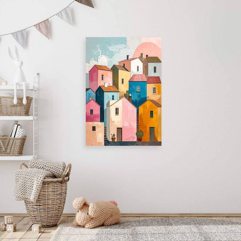 Obraz do pokoju dziecka nastolatka salonu, Abstrakcyjne kolorowe pastelowe miasto 70x100 cm