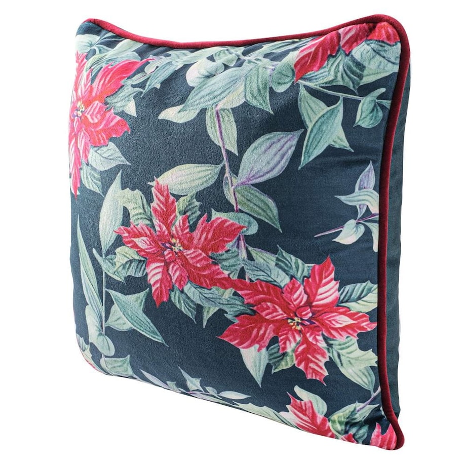 Poszewka dekoracyjna świąteczna 43x43 zielona w czerwone kwiaty