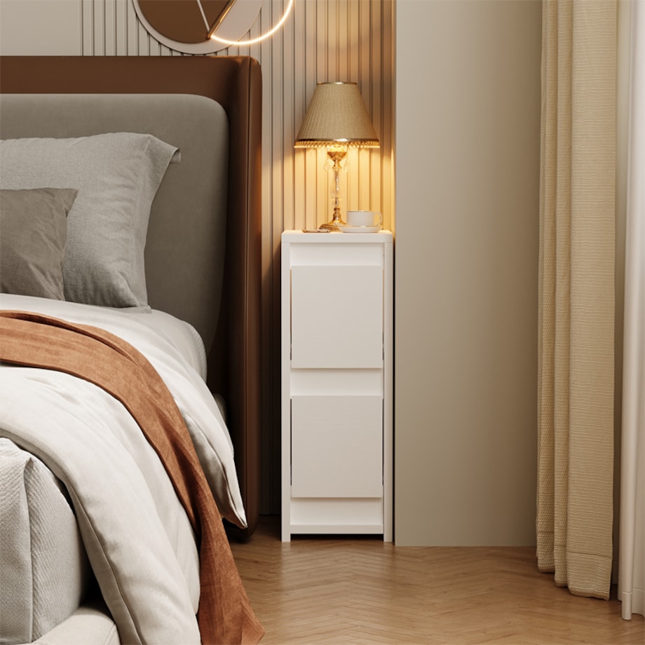 Szafka nocna biała z 2 szufladami stolik nowoczesny loft do sypialni 55 cm