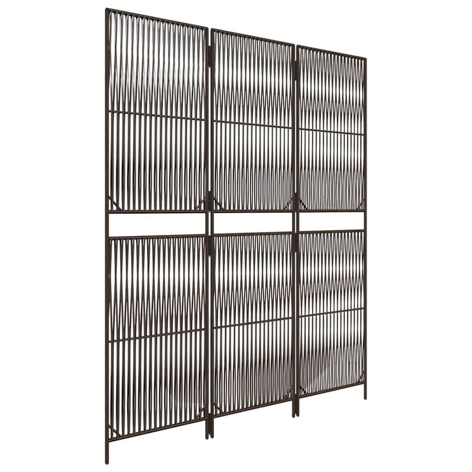 vidaXL Parawan 3-panelowy, brązowy, polirattan