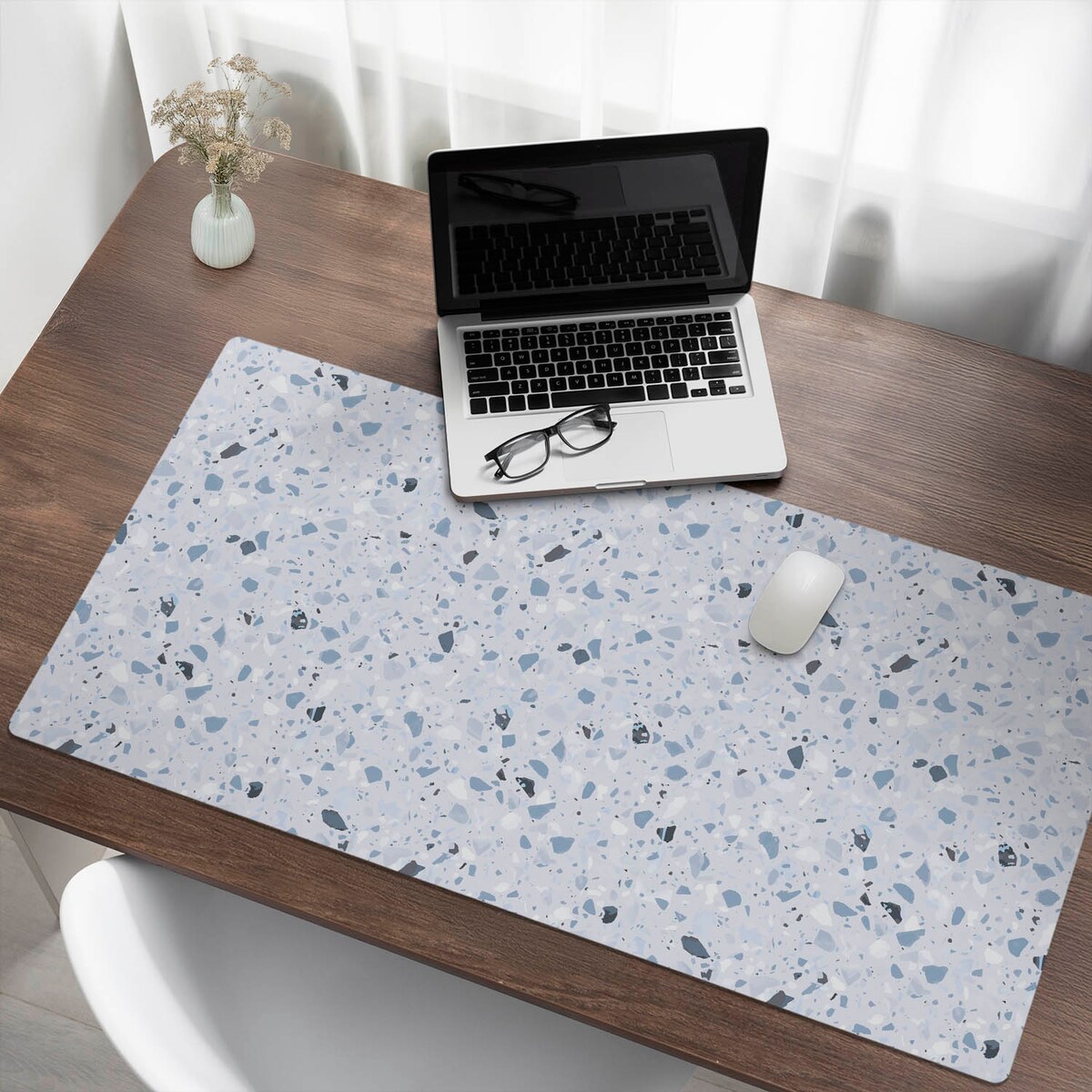 Niebieska mata na biurko Mozaika terrazzo, 120x60 cm