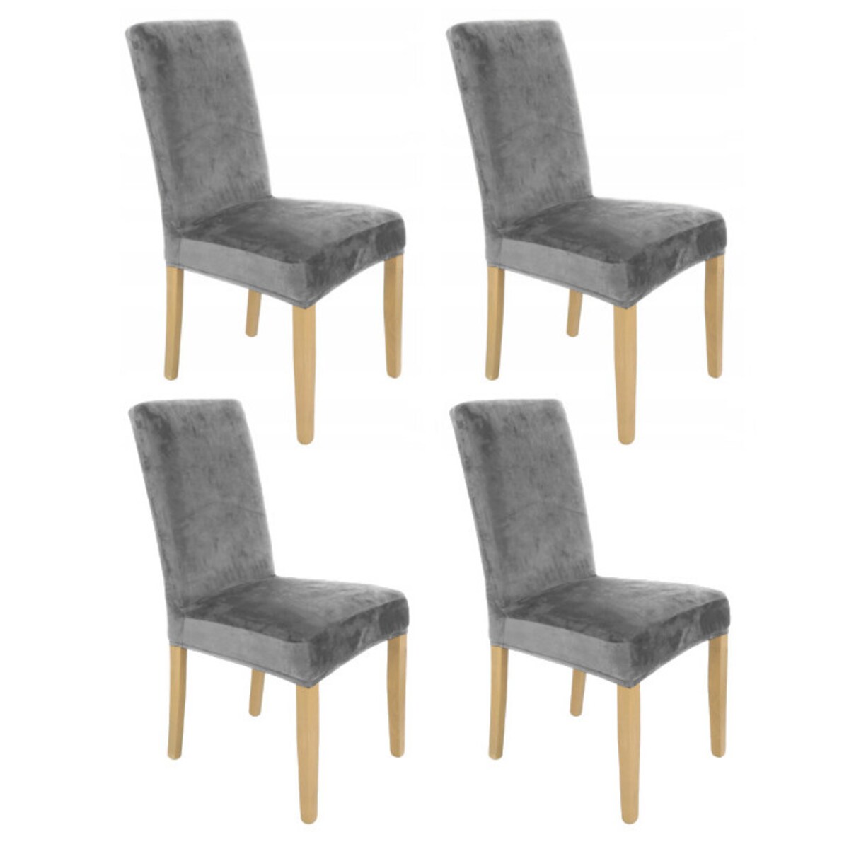 Pokrowiec Na Krzesło Zestaw 4 Szt Szary Welur Elastczyny
