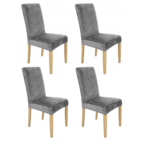 Pokrowiec Na Krzesło Zestaw 4 Szt Szary Welur Elastczyny