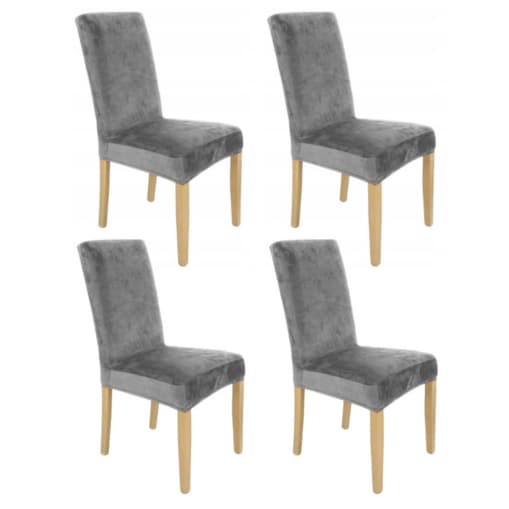 Pokrowiec Na Krzesło Zestaw 4 Szt Szary Welur Elastczyny