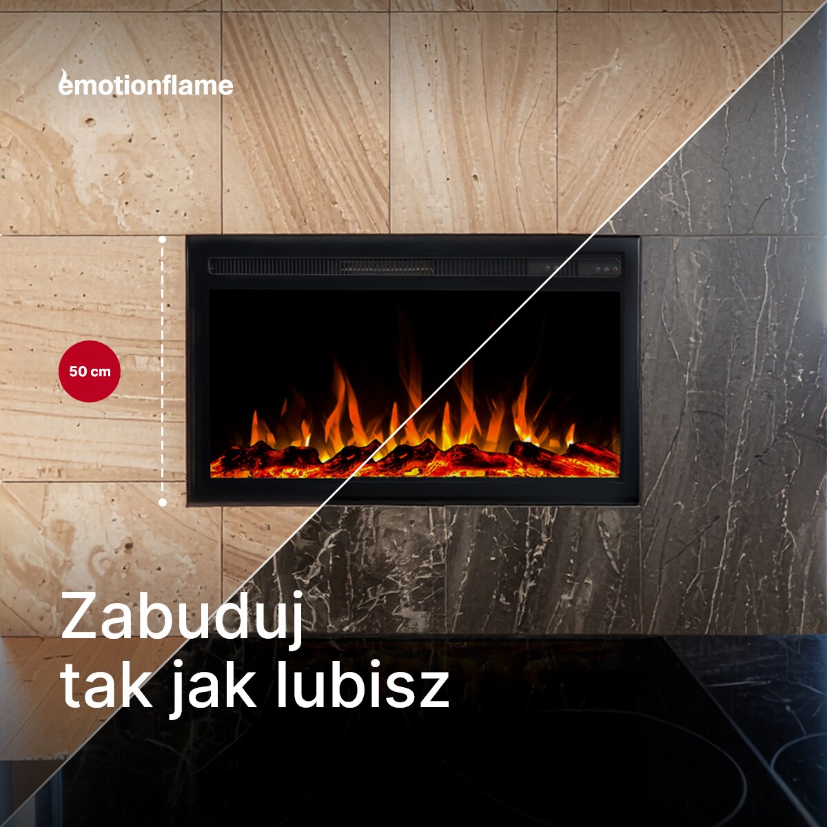 Wkład elektryczny Emotion Flame Infinity - do zabudowy - 66x14x50 cm - kominek LED 750/1500 W