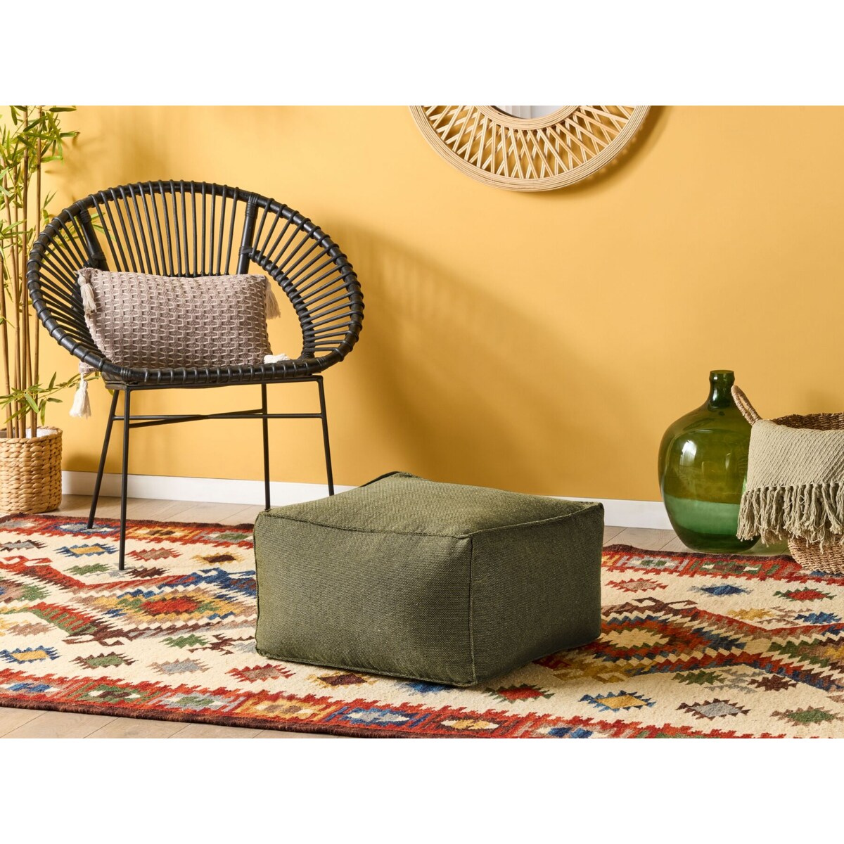 Puf 50 x 50 x 30 cm zielony oliwkowy MUKKI