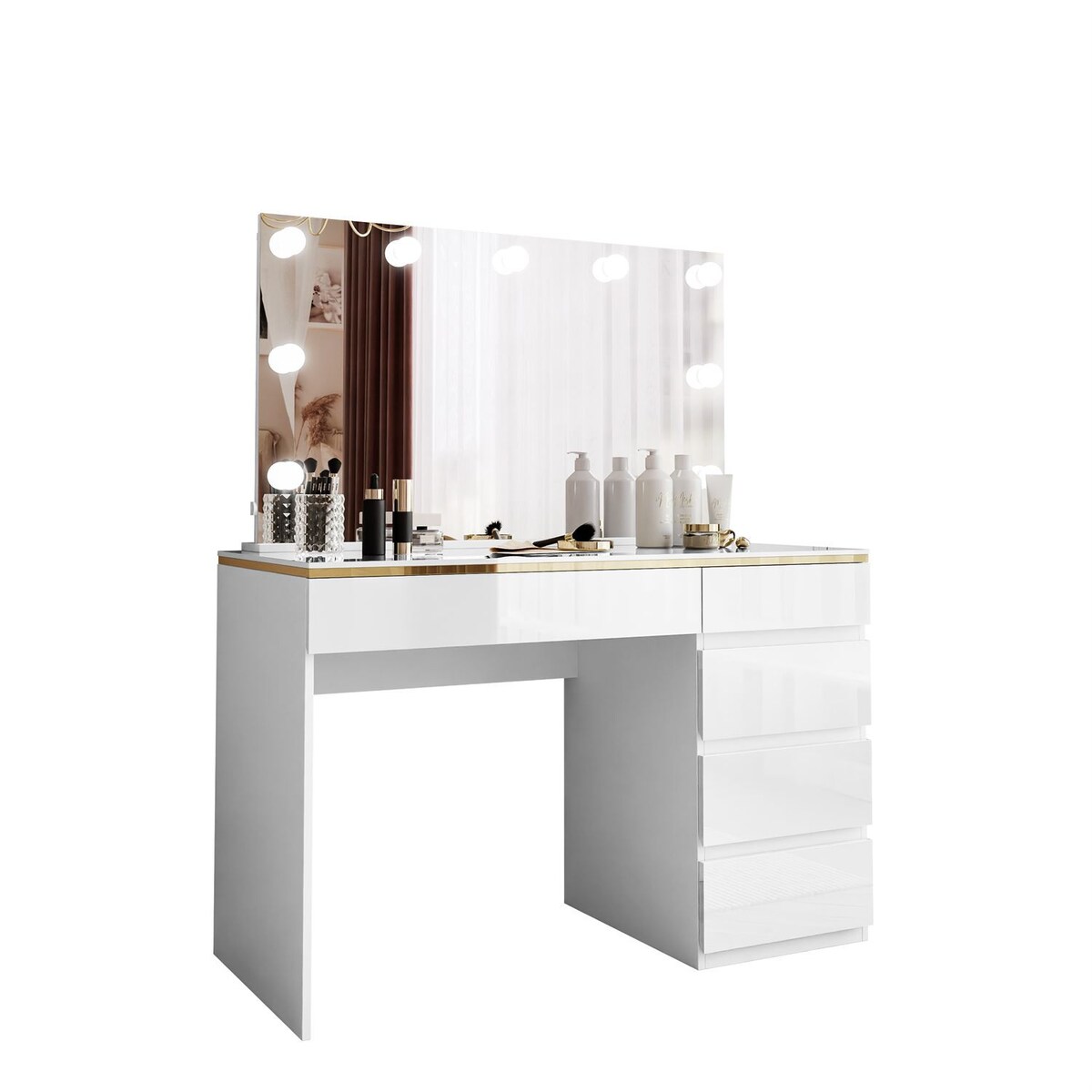 Toaletka AURORA II ELITE z lustrem i oświetleniem biały połysk