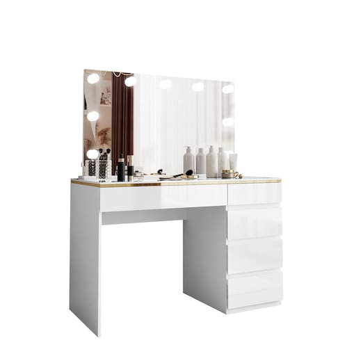 Toaletka AURORA II ELITE z lustrem i oświetleniem biały połysk