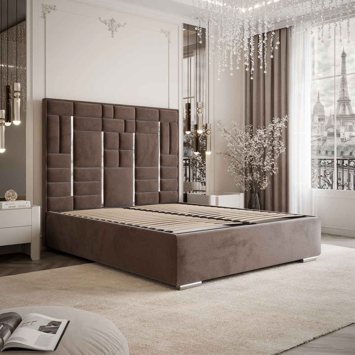 Łóżko tapicerowane BRIGITTE SILVER, pojemnik na pościel, s34, 140x200, Element 25