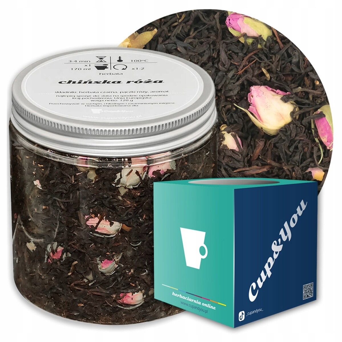 Herbata czarna sypana CHIŃSKA RÓŻA o smaku różanym PREMIUM Cup&You - herbata liściasta sypana mieszanka napar susz - gotowa na prezent upominek