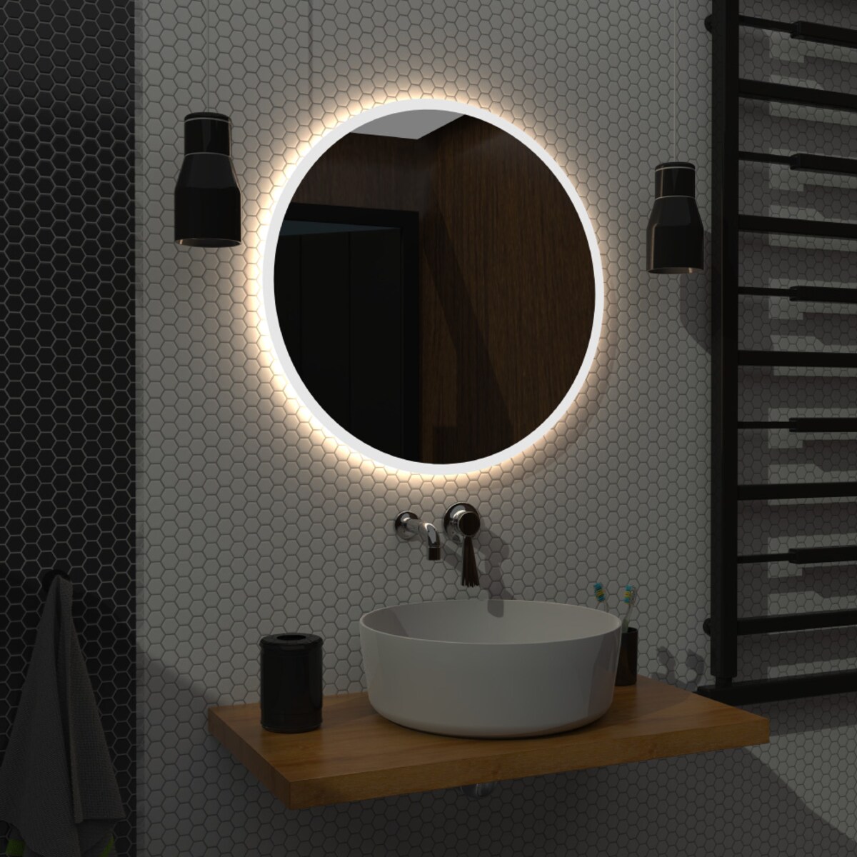 Lustro okrągłe LED z piaskowaniem – bez ramy - 60 cm