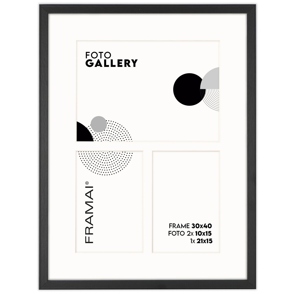 Ramka na 3 zdjęcia 2x 10x15 1x 15x21 czarna foto galeria 30x40 cm FRAMAI