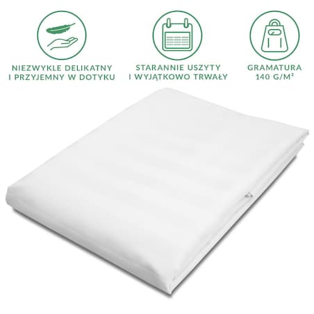 Prześcieradło bambusowe satyna bawełniana 220x260 Bamboo paski, białe