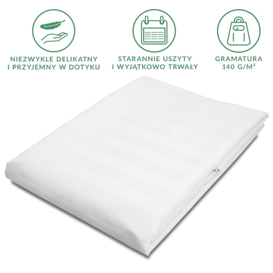 Prześcieradło bambusowe satyna bawełniana 220x260 Bamboo paski, białe