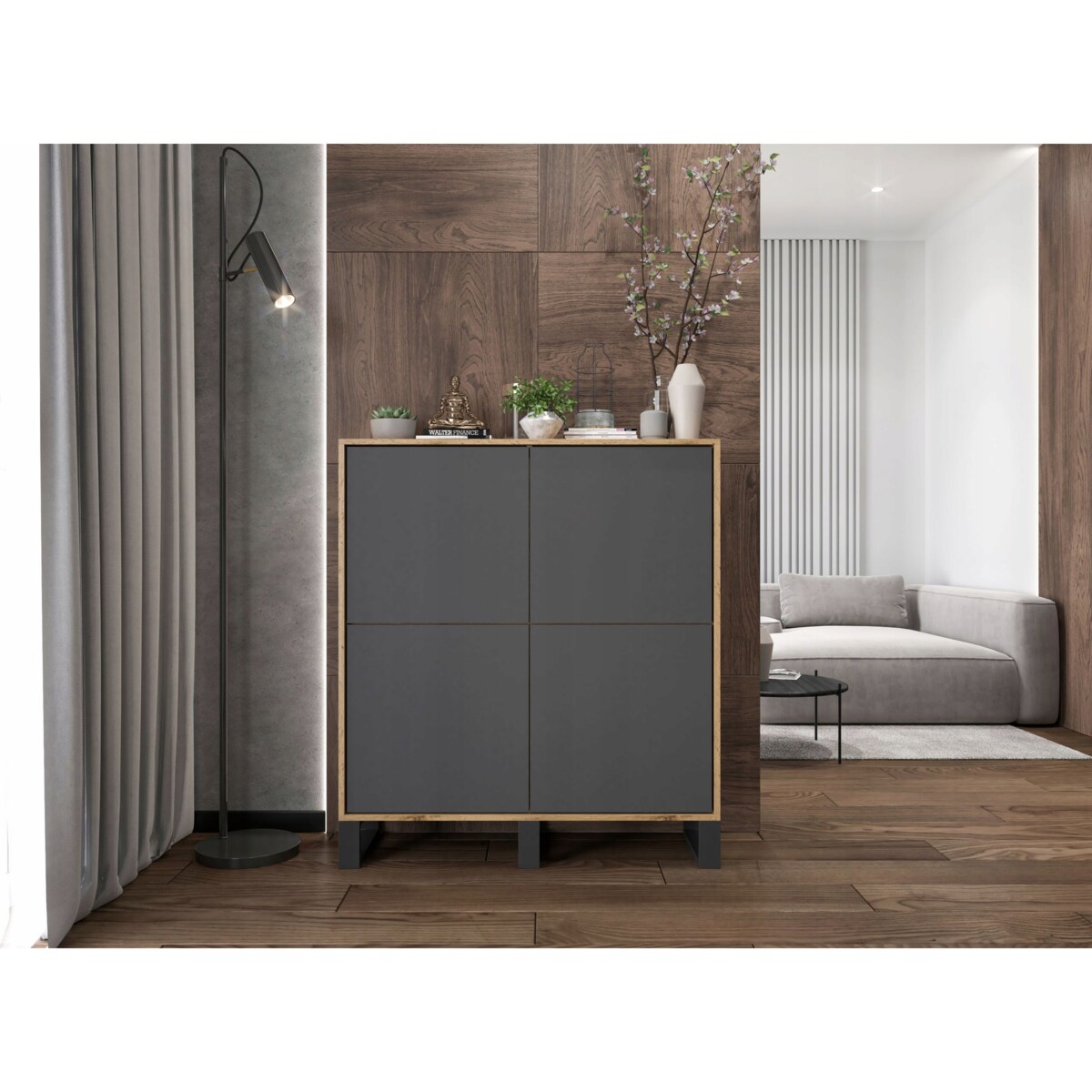 Komoda Industrialna Komoda Loft Grafit MAT Dąb Wotan 113 cm