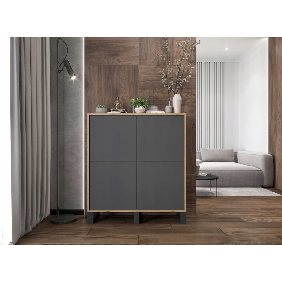 Komoda Industrialna Komoda Loft Grafit MAT Dąb Wotan 113 cm