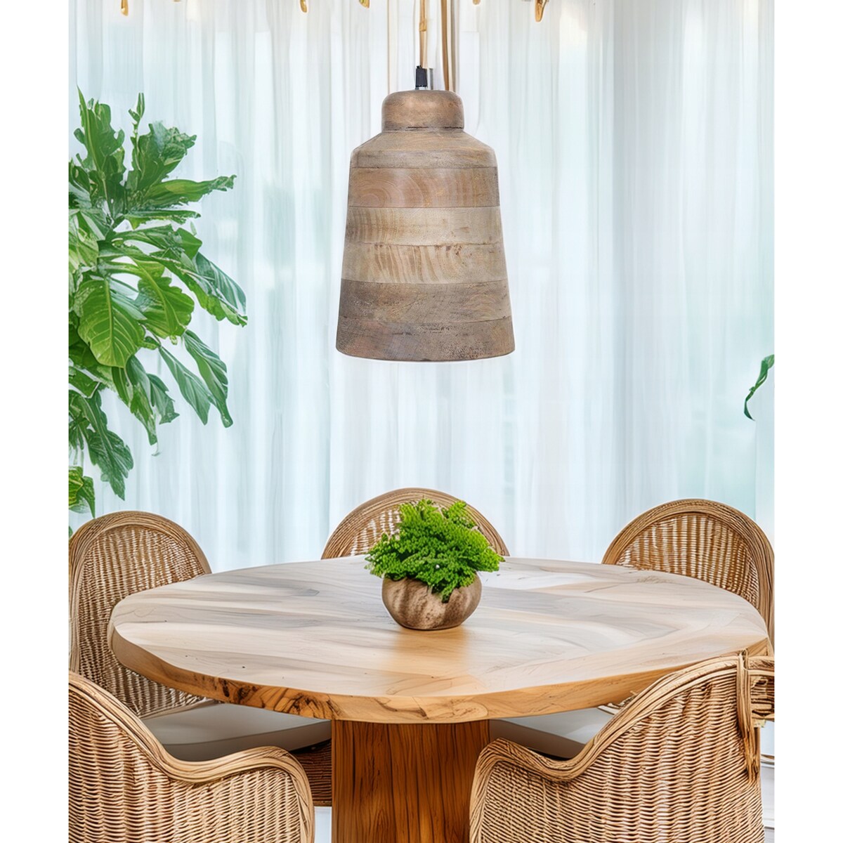 LAMPA SUFITOWA WISZĄCA NAD STÓŁ BOHO DREWNIANA NATURALNA DO SALONU 30cm