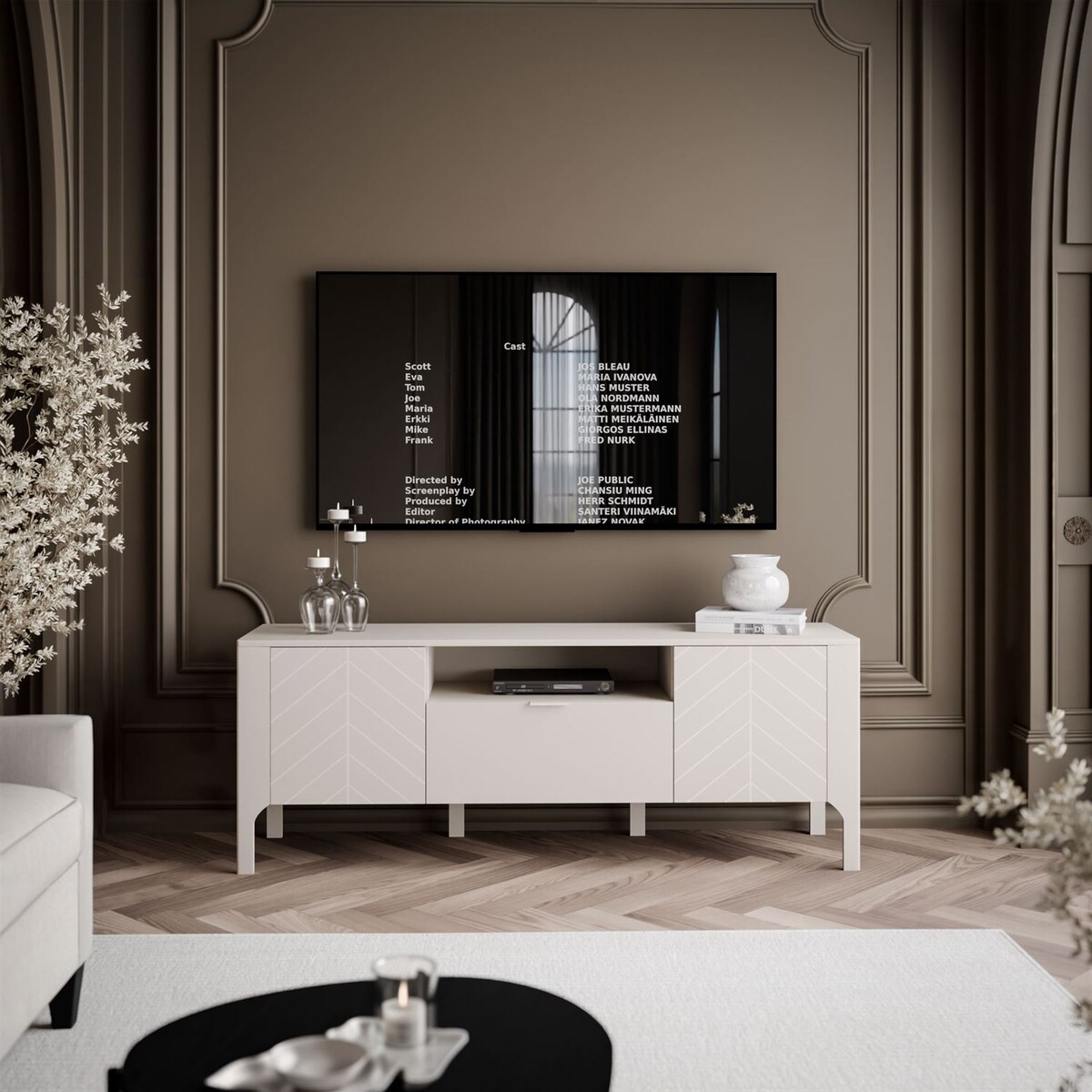 Szafka RTV LUMI z szufladą 160 cm, kaszmir