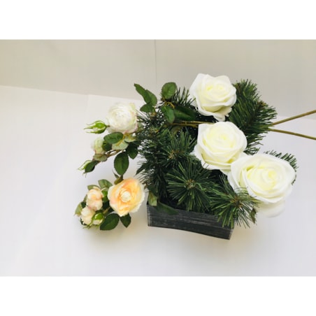 GAŁĄZKA RÓŻA BIAŁA stroika do bukietu sztuczna DEKORACJI pączki liście