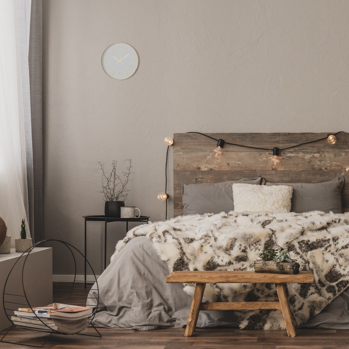 Zegar ścienny do sypialni, pokoju dziecięcego z cichym mechanizmem, szary, Ø 30 cm