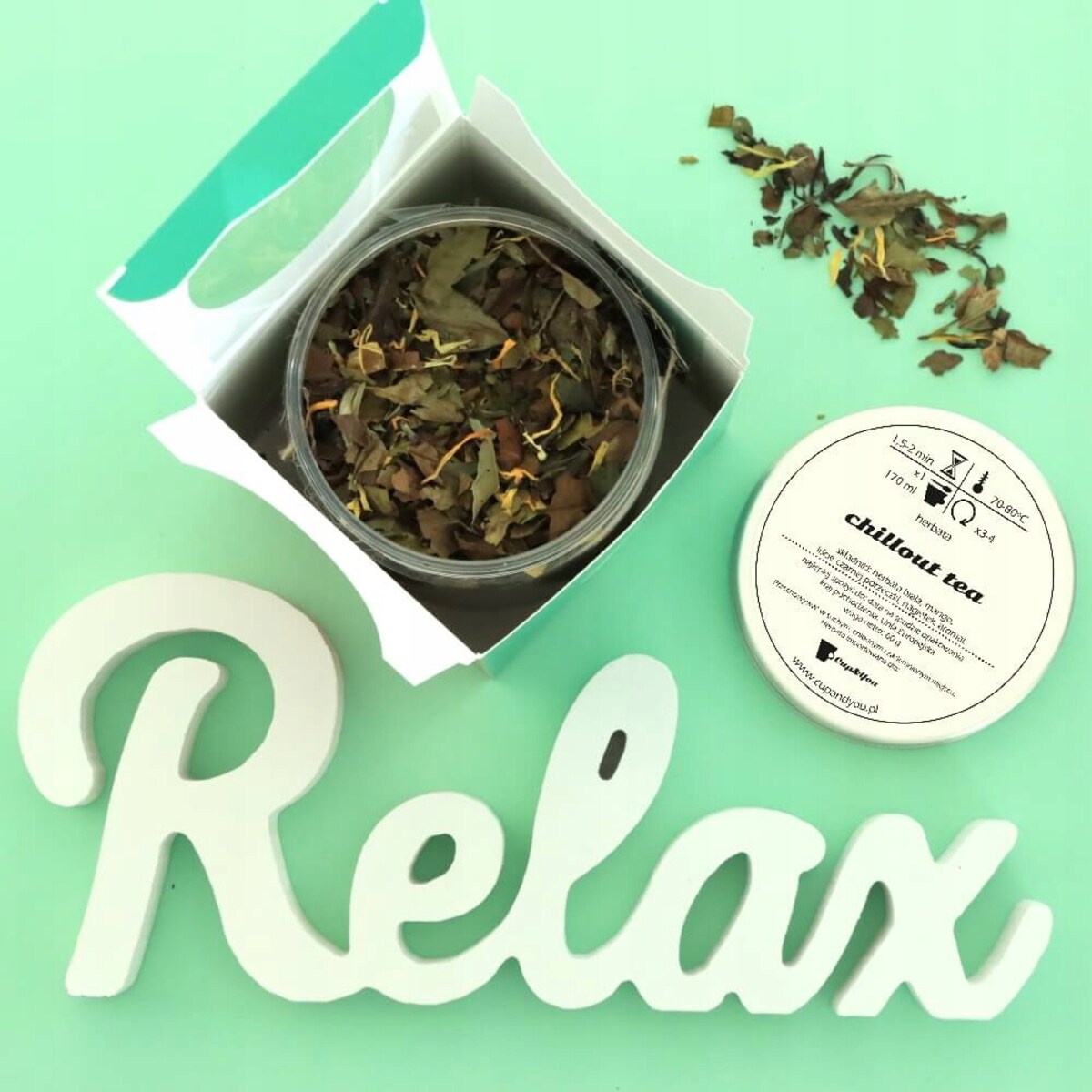 Herbata biała CHILLOUT TEA o smaku delikatnej czarnej porzeczki i mango - herbata liściasta sypana mieszanka napar susz - gotowa na prezent upominek