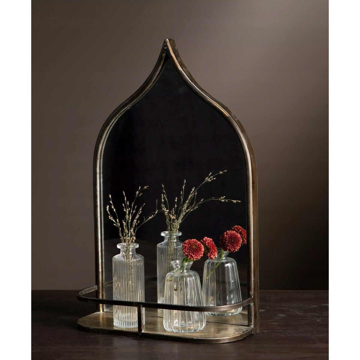 LUSTRO ŁAZIENKOWE ZŁOTE Z PÓŁKĄ ŚCIENNE 47x30cm loft retro metalowa rama
