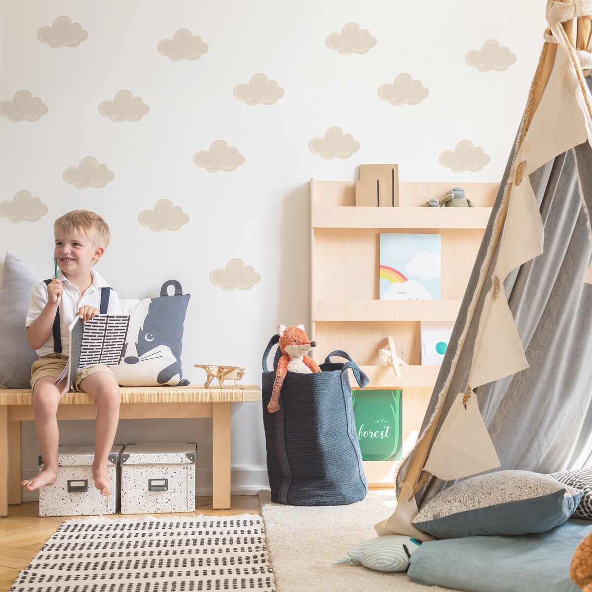 Naklejki Dla Dzieci Beżowe Chmury Pastelowe Chmurki Styl Boho Zestaw 60x30cm