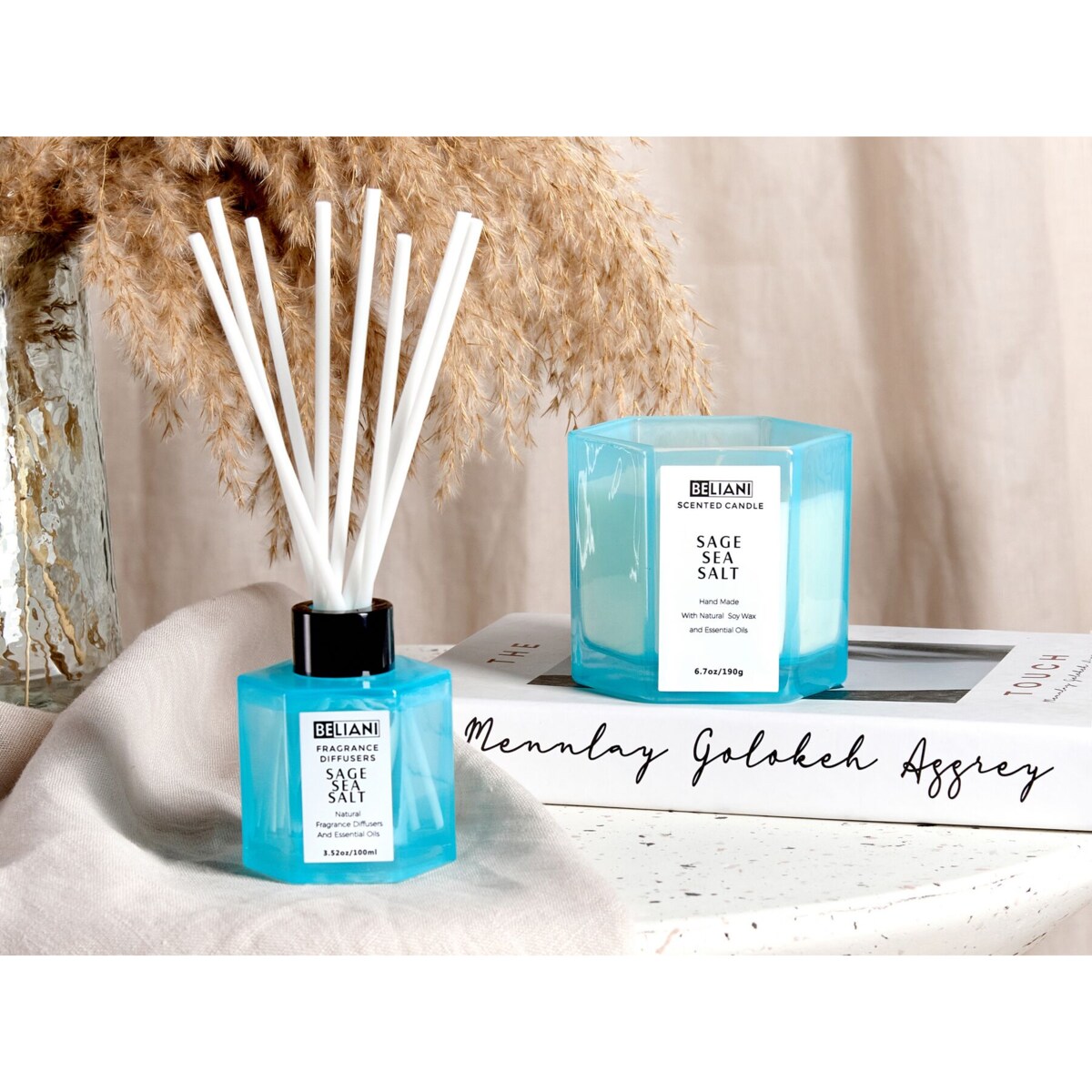 Zestaw zapachowy świeca sojowa i dyfuzor z patyczkami sól morska z szałwią CLASSY TINT