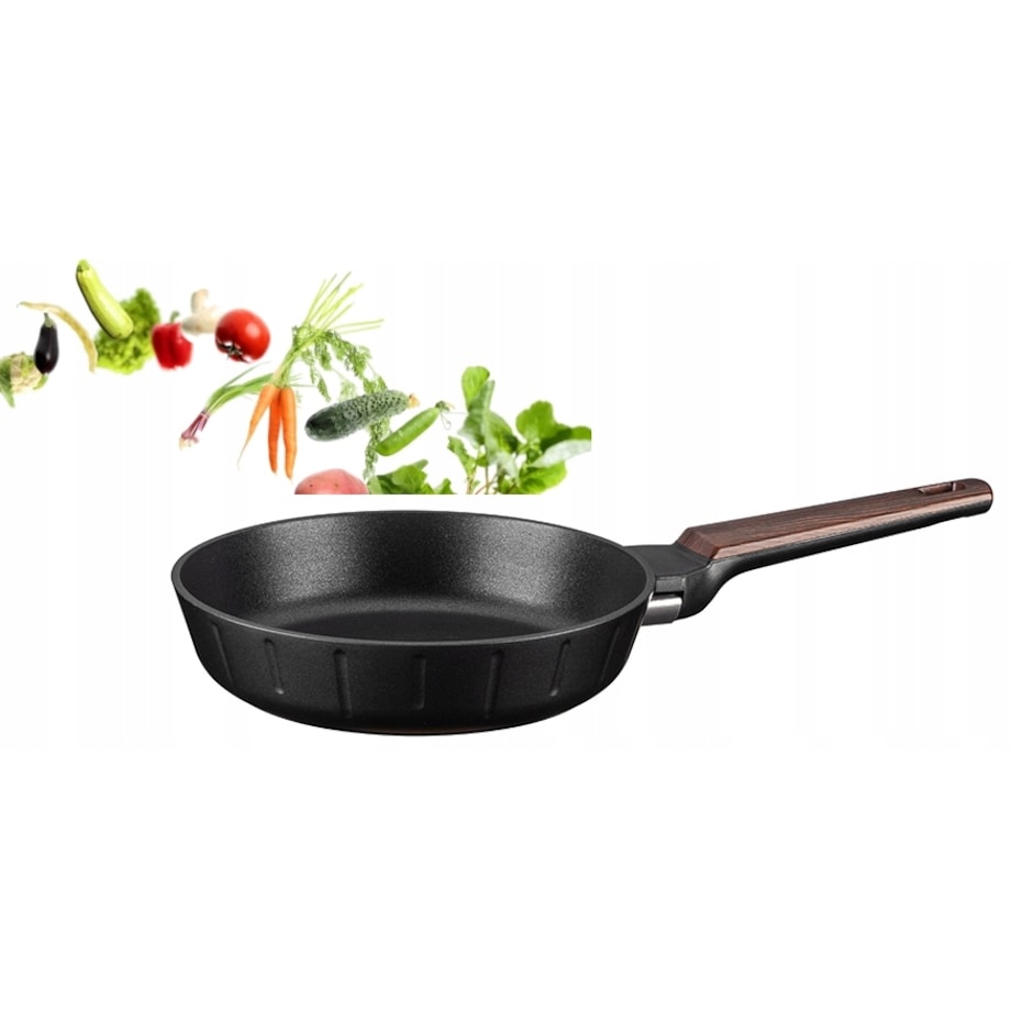 Patelnia tradycyjna do smażenia TOSCANA 20 cm czarna ALUMINIOWA brąz rączka