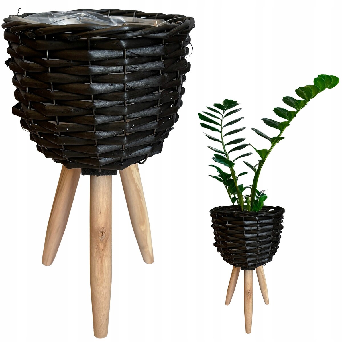 DONICZKA NA NÓŻKACH KWIETNIK CZARNA 34cm do salonu domu drewniana boho